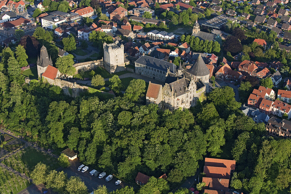 Aerial view of Bentheim castle in Bad Bentheim, Lower Saxony, Germany