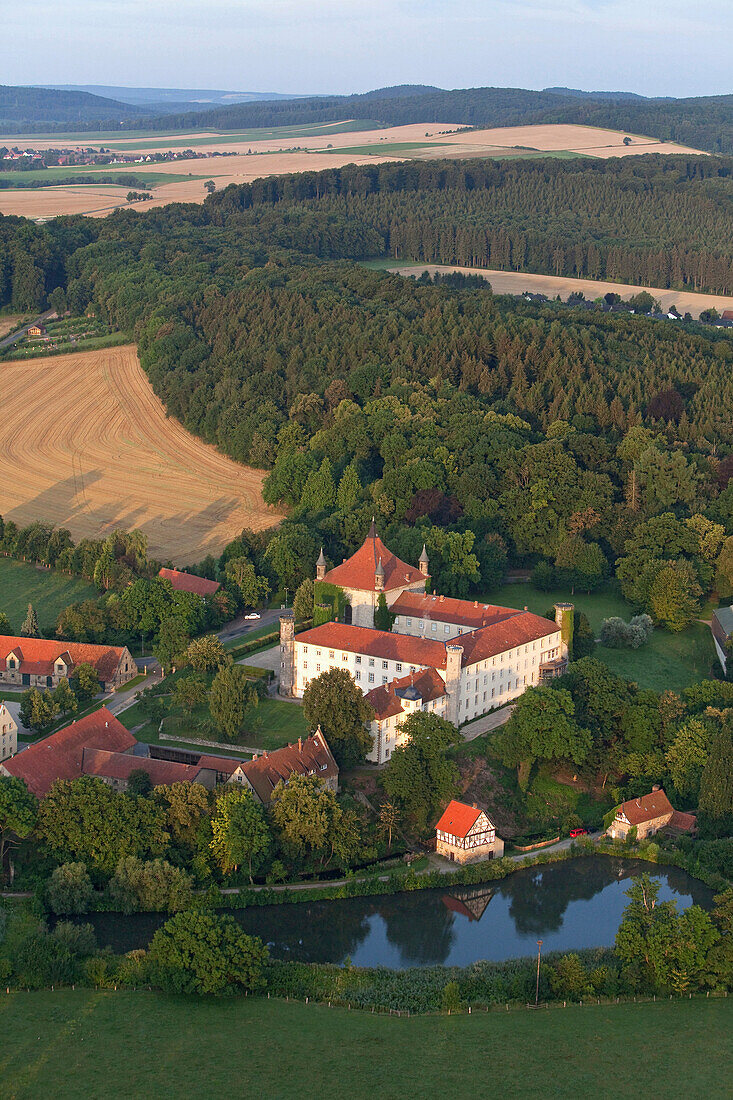 Aerial shot of Derneburg Castle, Derneburg, Lower Saxony, Germany