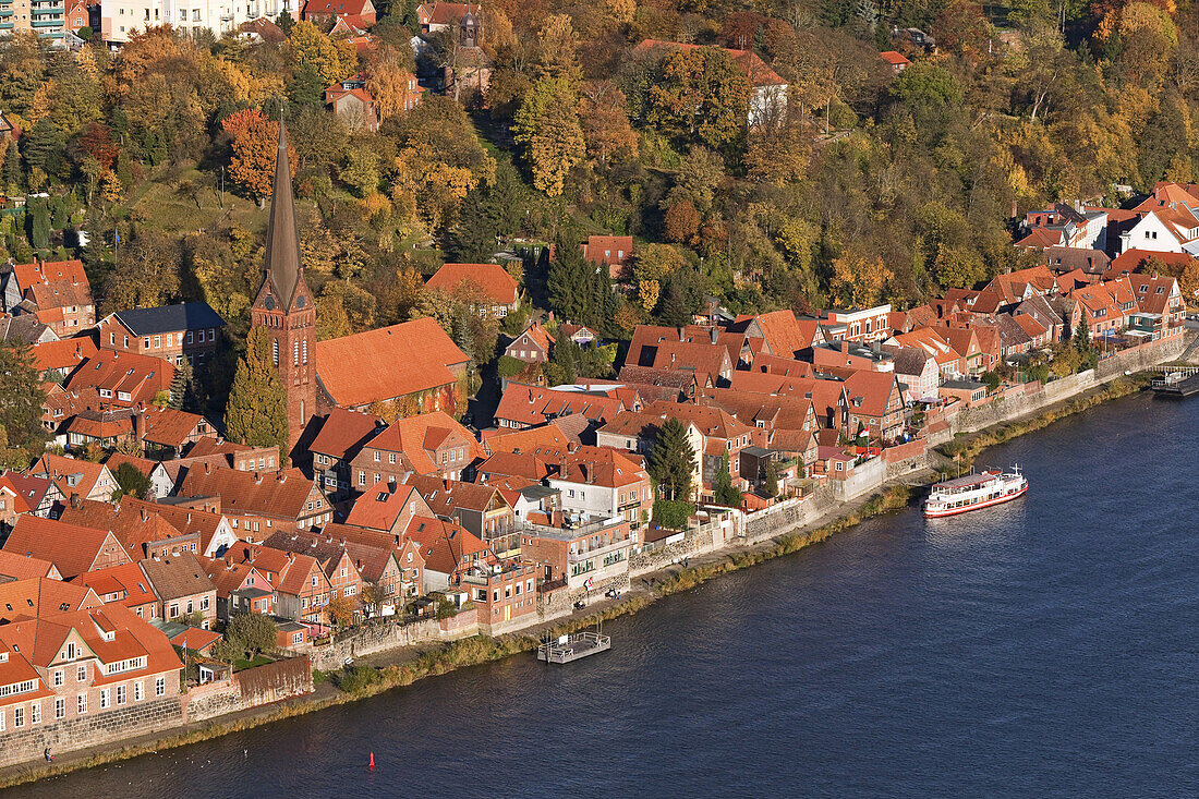 aerial view of Lauenburg on the banks of the River Elbe, Schleswig Holstein, Germany