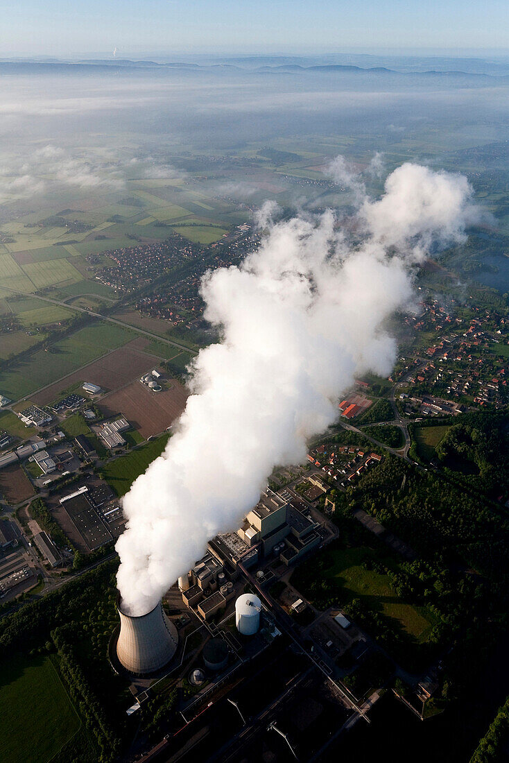 Aerial shot of coal-fired power station, Petershagen, North Rhine-Westphalia, Germany