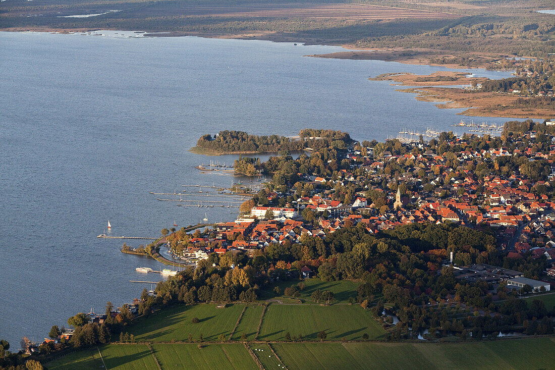 Aerial of the town of Steinhude at Lake Steinhude, Lower Saxony, Germany