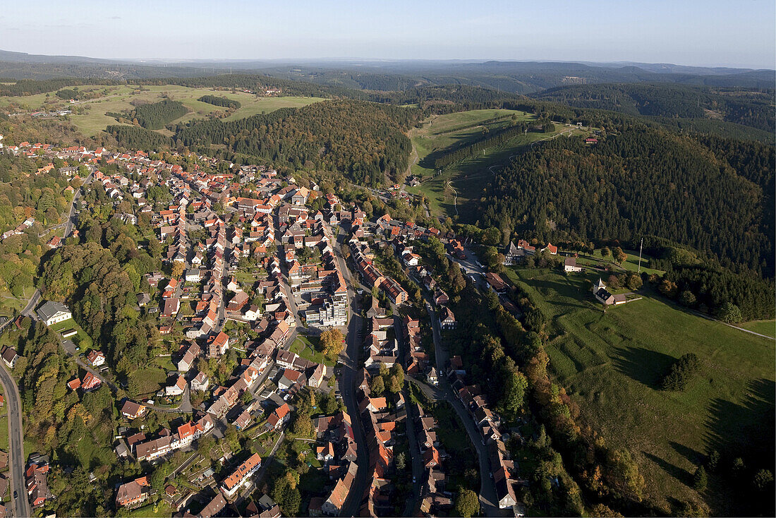 Aerial of Sankt Andreasberg in the Harz mountains, Lower Saxony, Germany