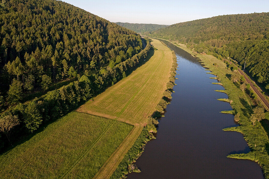 Weser river near Bad Karlshafen, Weser Hills, Hesse, Germany