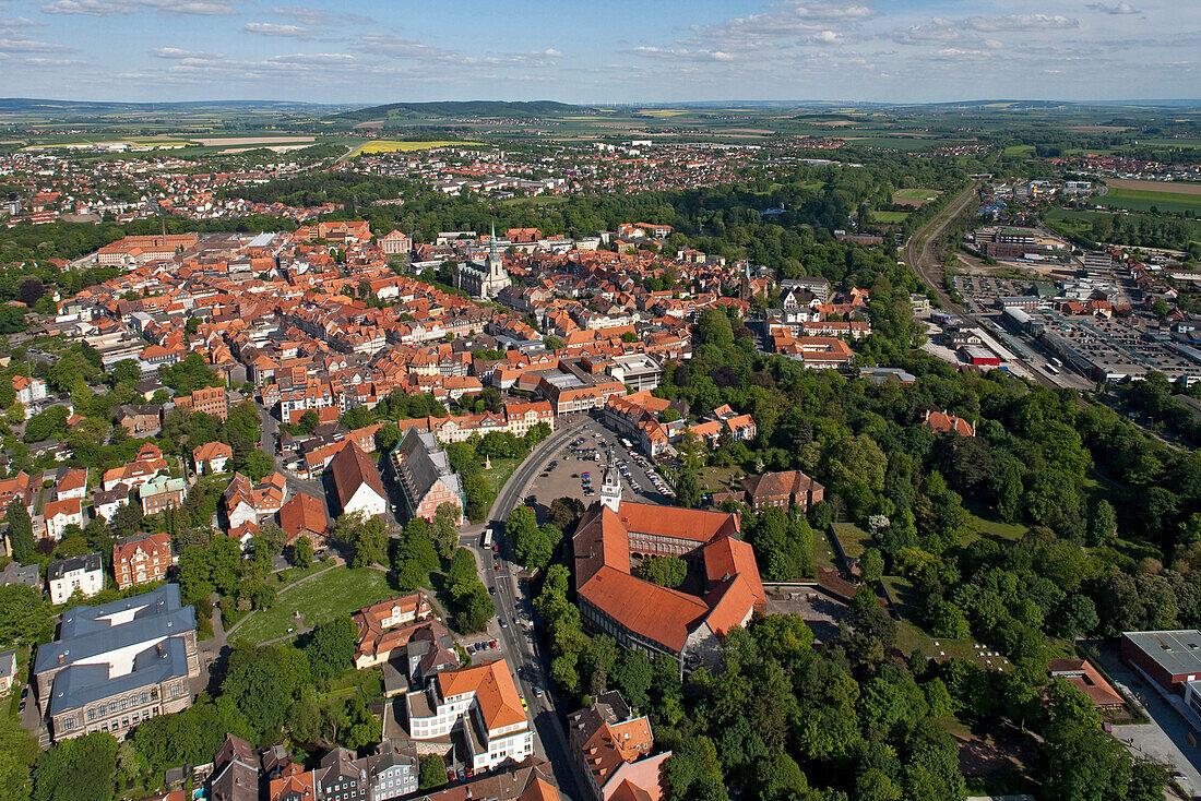 Aerial shot of old town and castle, Wolfenbuttel, Lower Saxony, Germany