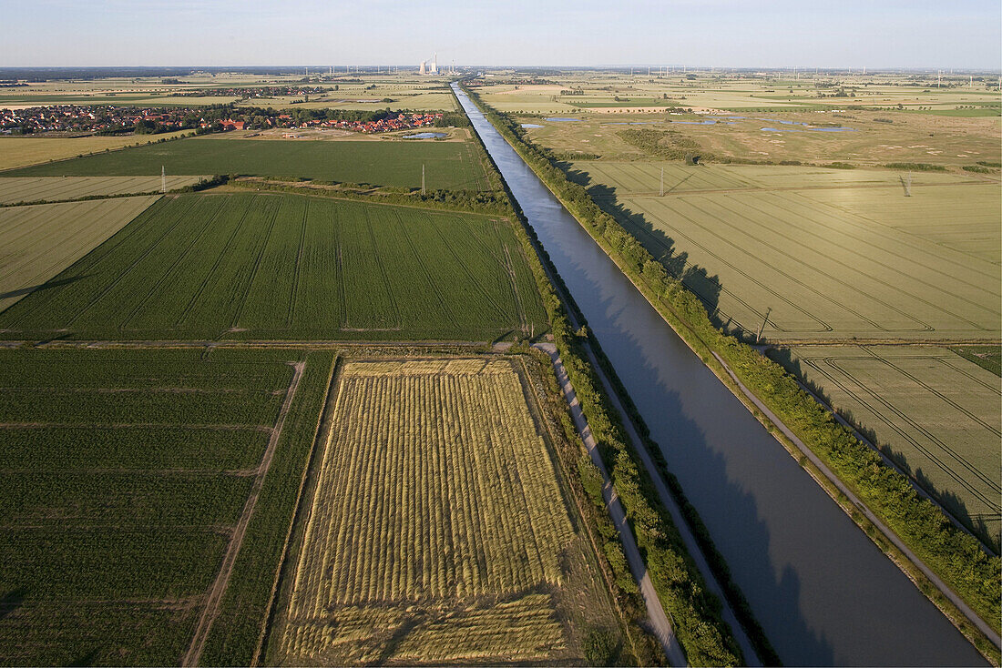 Aerial view of the Midland Canal, Mittelland Canal near Sehnde, Lower Saxony, Germany