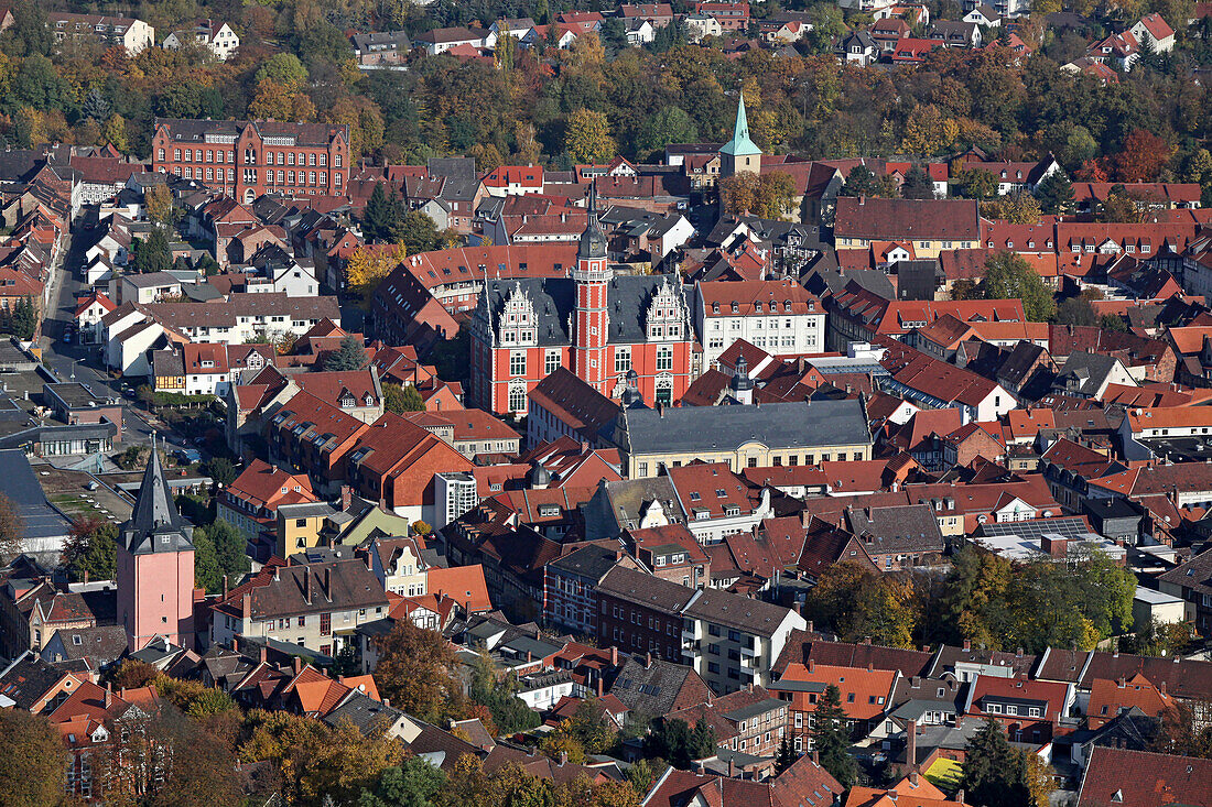 Luftaufnahme der Altstadt mit Juleum Novum, Helmstedt, Niedersachsen, Deutschland