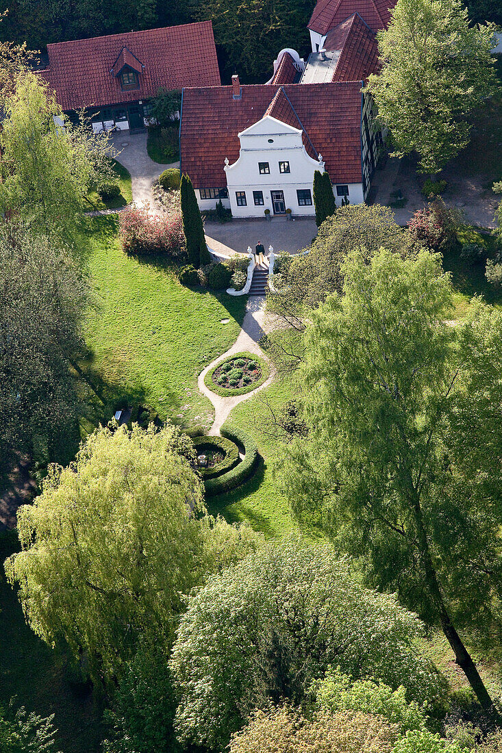 Aerial shot of Barkenhoff, artistic community Worspwede, Lower Saxony, Germany