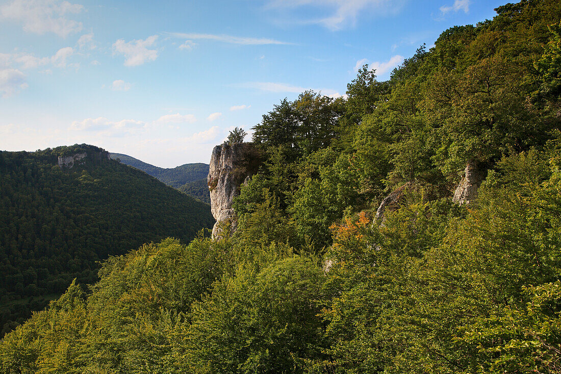 Limestone rocks near Lichtenstein, Swabian Alb, Baden-Wurttemberg, Germany