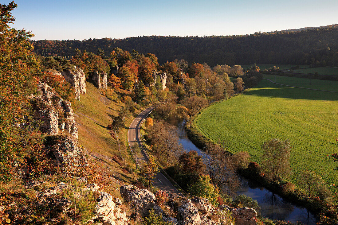 Rock formation twelve apostles, Solnhofen, Altmuehltal nature park, Bavaria, Germany