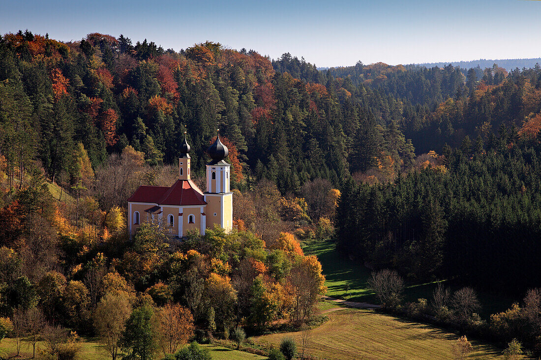 Pilgrimage church St. Sebastian, near Breitenbrunn, nature park Altmühltal, Franconian Alb, Franconia, Bavaria, Germany