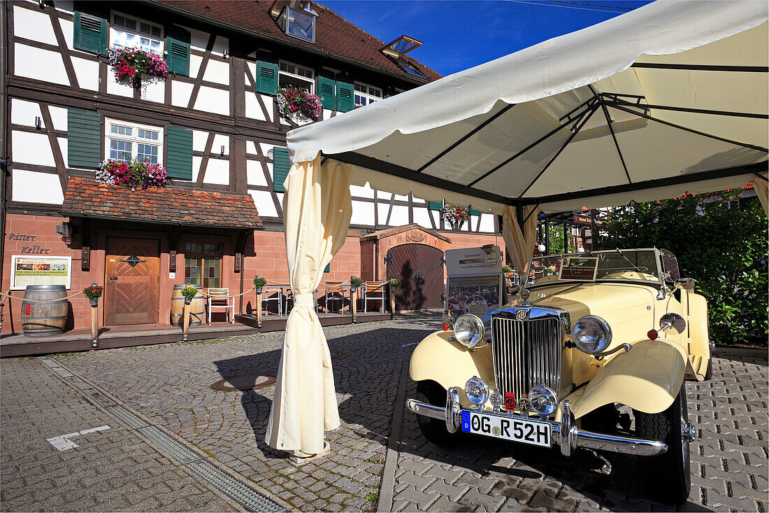 Classic car, Hotel Ritter, Durbach, Ortenau region, Black Forest, Baden-Württemberg, Germany