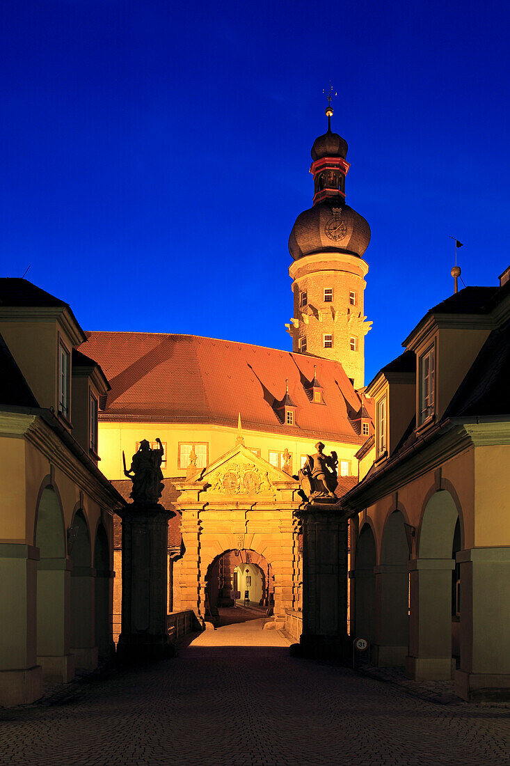 Entrance to the castle, Weikersheim, Tauber valley, Romantic Road, Baden-Wurttemberg, Germany