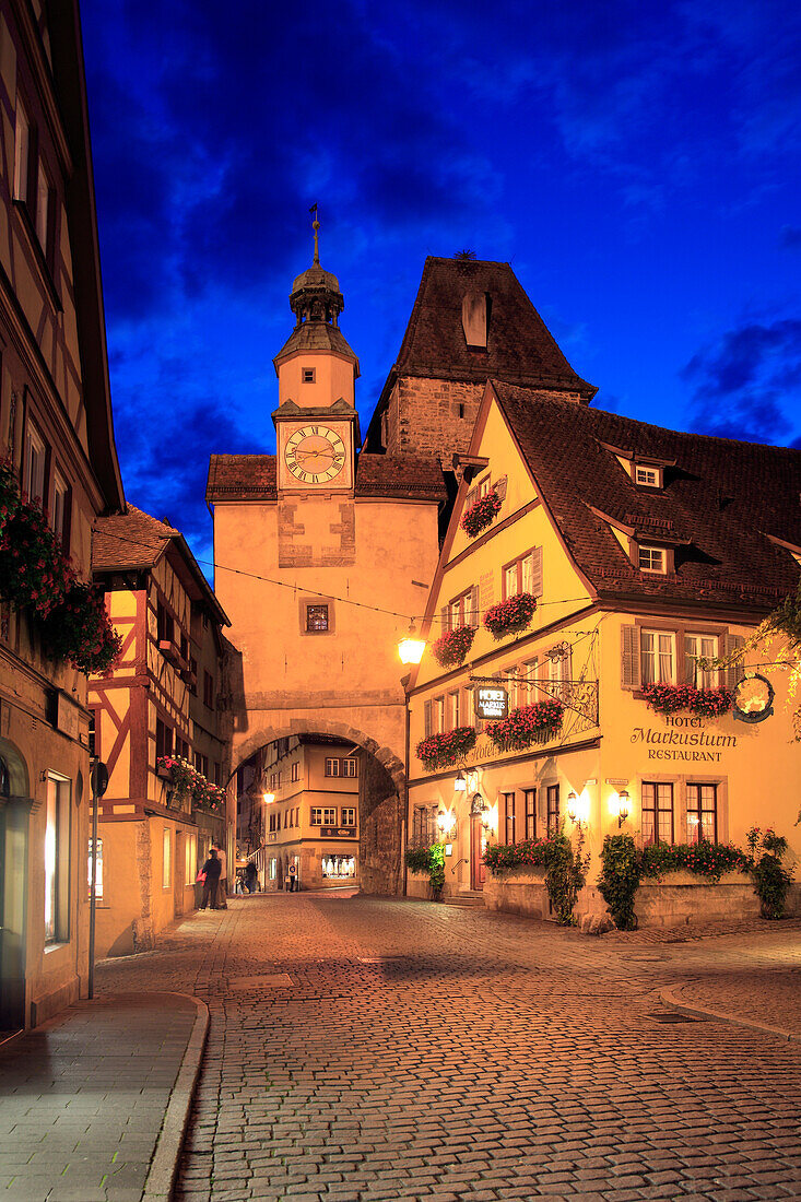 Röderbogen und Markusturm, Rothenburg ob der Tauber, Taubertal, Romantische Strasse, Franken, Bayern, Deutschland