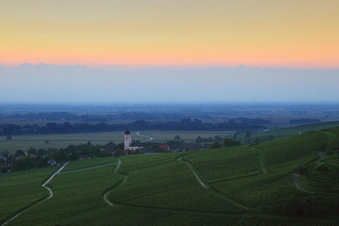 Blick über die Weinberge von Kirchhofen zur Rheinebene, Breisgau, Breisgau-Hochschwarzwald, Südlicher Schwarzwald, Baden-Württemberg, Deutschland