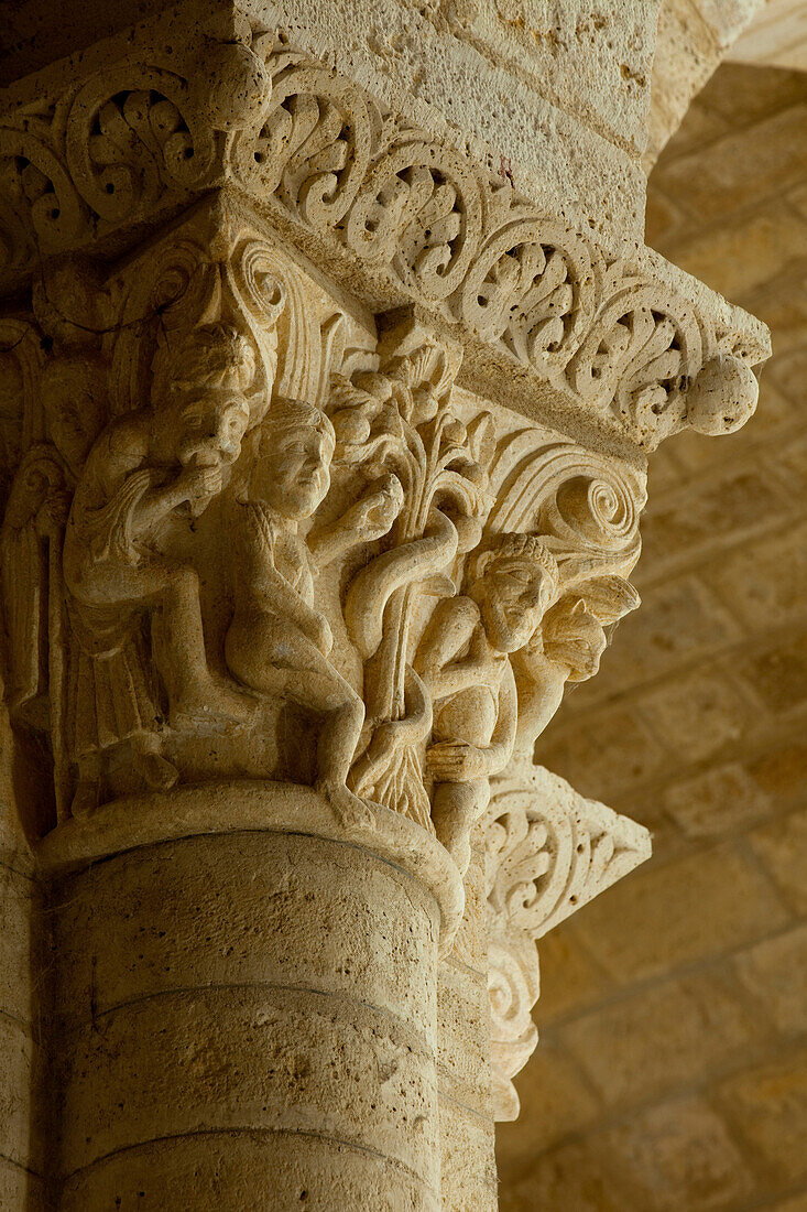 Kapitell in der Kirche Iglesia San Martin, Fromista, Provinz Palencia, Altkastilien, Castilla y Leon, Nordspanien, Spanien, Europa