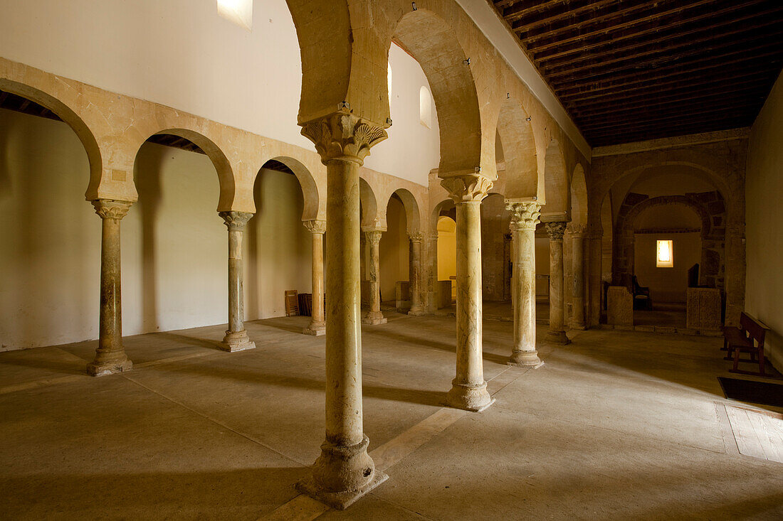 Interior of the church, Monasterio de San Miguel de Escalada, Province of Leon, Old Castile, Castile-Leon, Castilla y Leon, Northern Spain, Spain, Europe