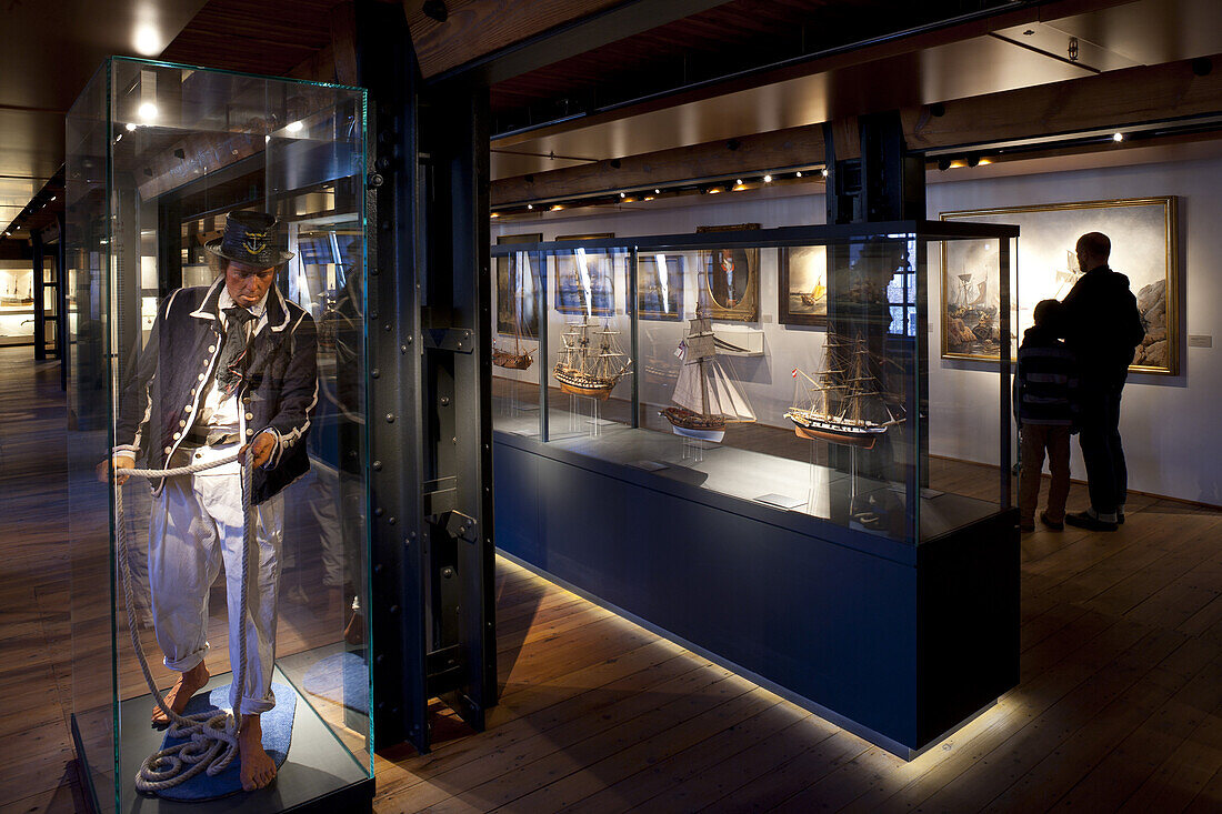 Figure and model sailing ships at International Maritime Museum Hamburg, Hanseatic city of Hamburg, Germany, Europe