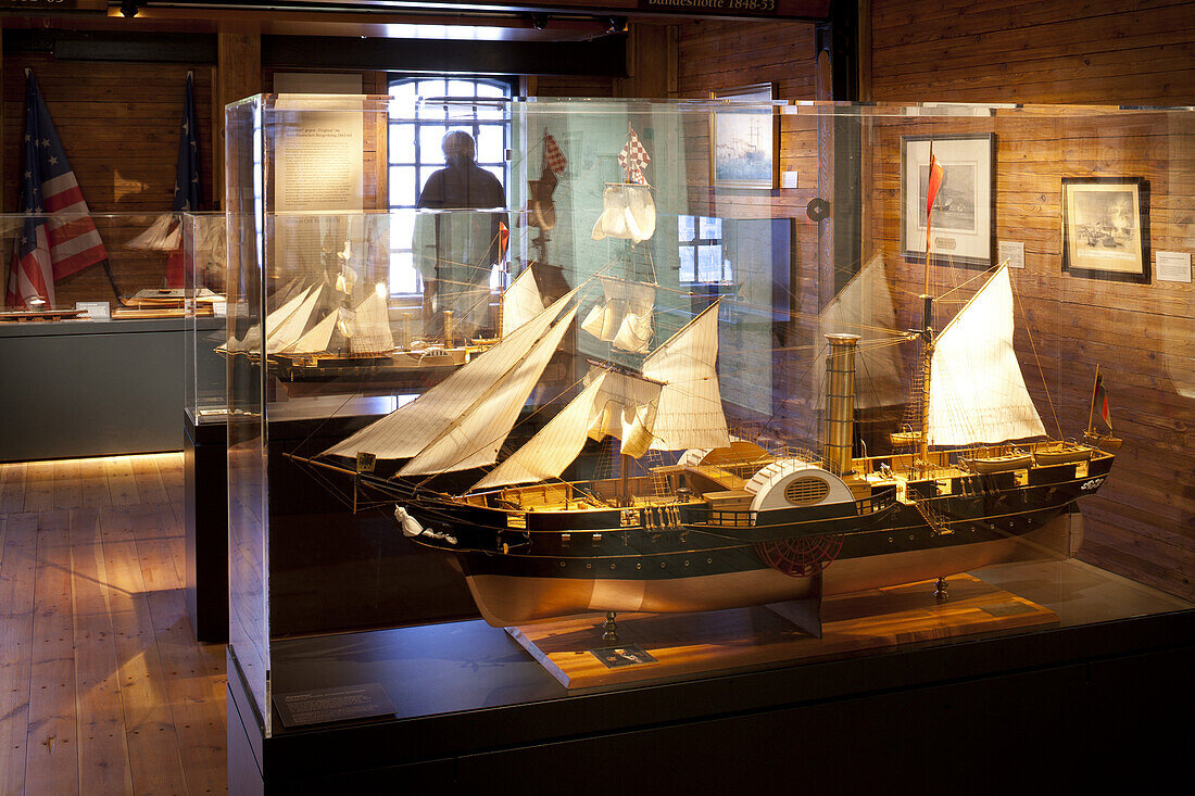 Model frigate at International Maritime Museum Hamburg, Hanseatic city of Hamburg, Germany, Europe