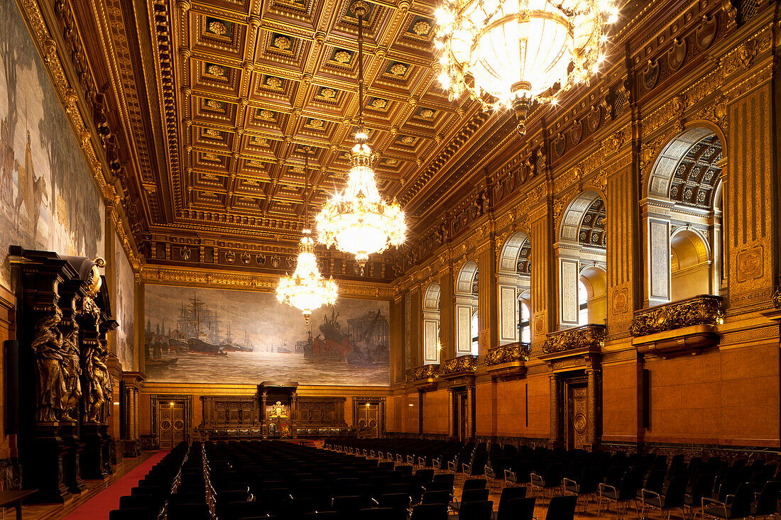 Großer Festsaal, Artist  Hugo Vogel, Hamburg Town Hall, Hanseatic city of Hamburg, Germany, Europe