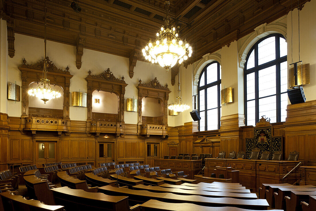 Deserted Plenarsaal der Bürgerschaft, Hamburg Town Hall, Hanseatic city of Hamburg, Germany, Europe