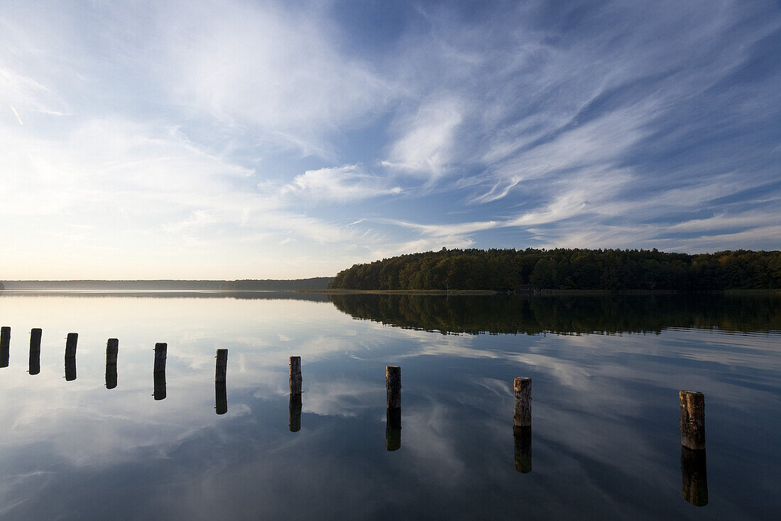 Lake Stechlinsee under clouded sky at Neuglobsow in the Ruppiner Land, Brandenburg, Germany, Europe