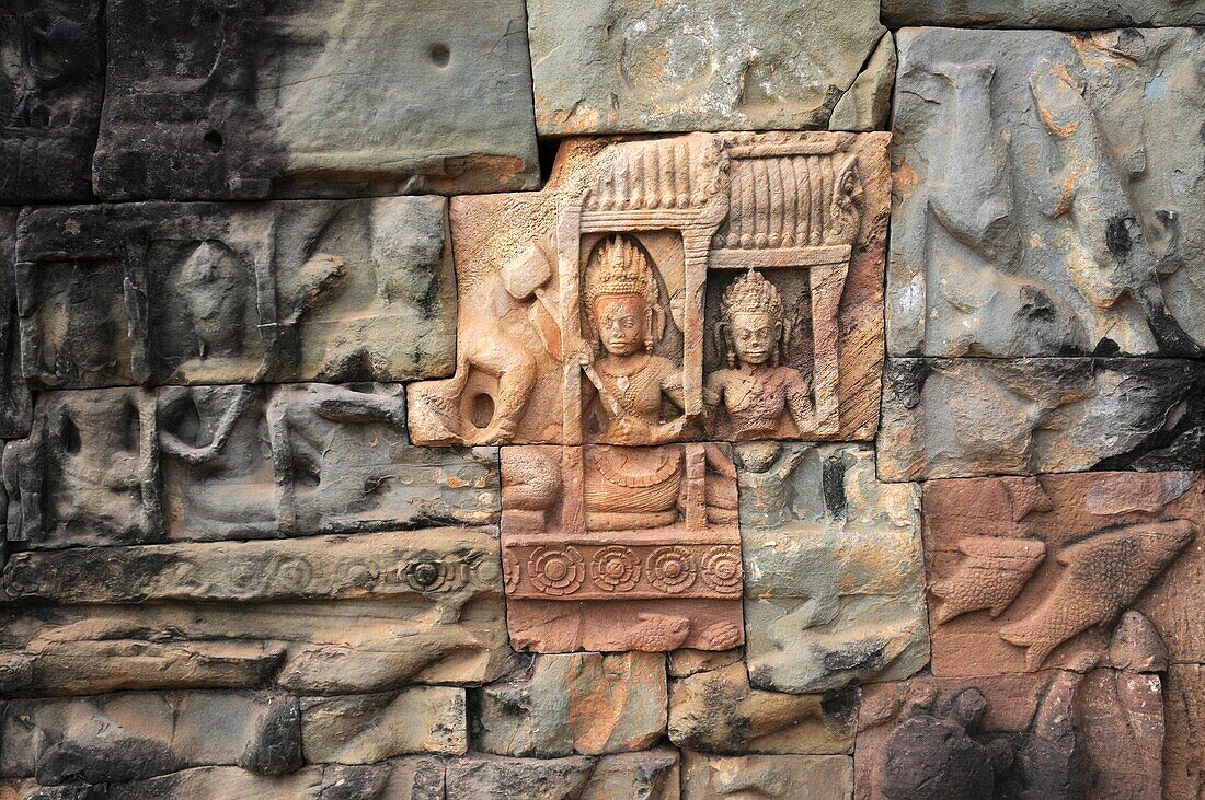 Old Reliefs of Buddha Figures at Bayon Temple in Angkor