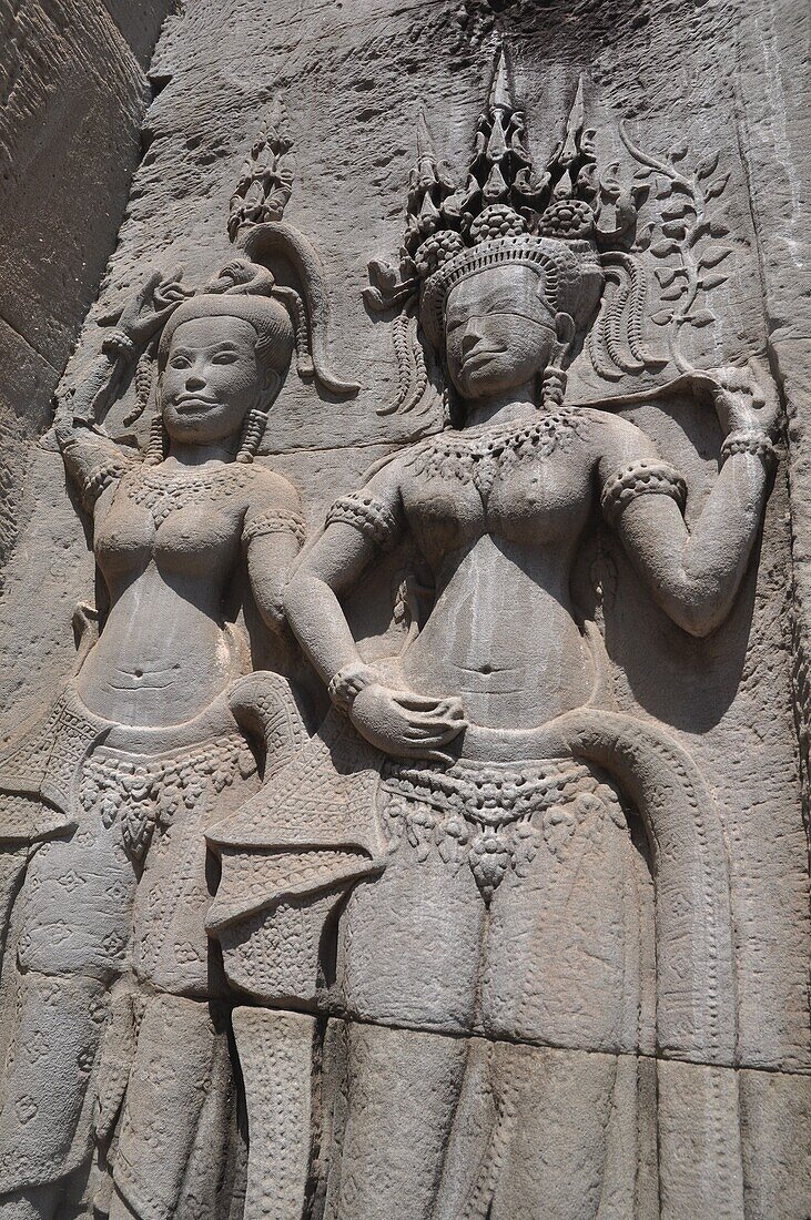 Angkor (Cambodia): apsaras relief at the Angkor Wat