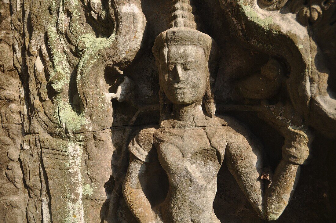 Angkor (Cambodia): apsara relief at the Ta Prohm