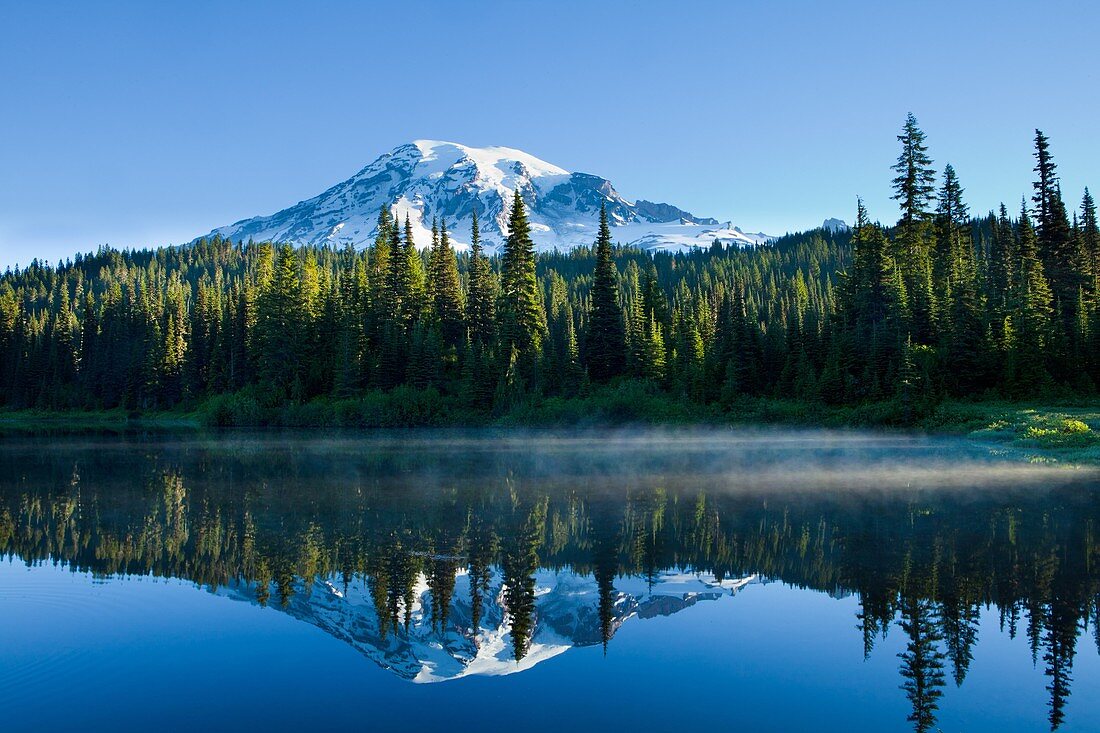 Berg, Landschaft, Mt. Rainier, Nationalpark, Reflektion, See, Teich, USA, Washington, S19-1190497, AGEFOTOSTOCK