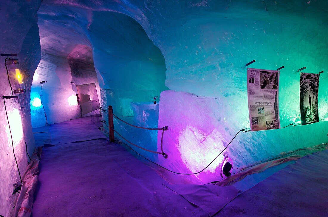 Tourist ice cave in Glacier white valley chamonix, alps, france