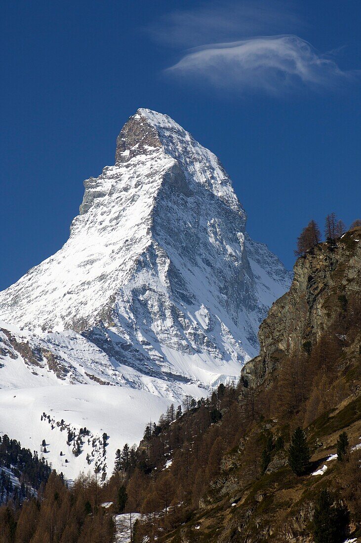 Matterhorn Peak view from the village of Zermatt, Swiss Alps