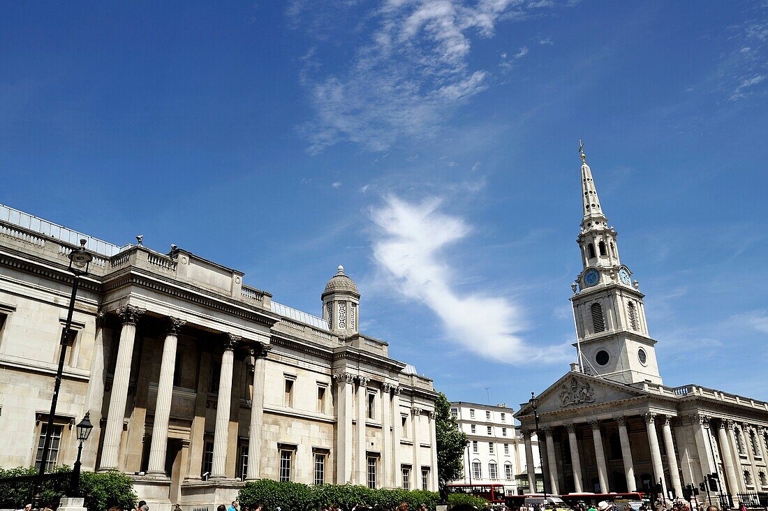 St Martin-in-the-Fields Church and National Gallery on the Left, London, England