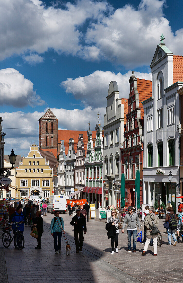 Kraemer street, St. Nikolai church, hanseatic city Wismar, Mecklenburg-Western Pomerania, Germany