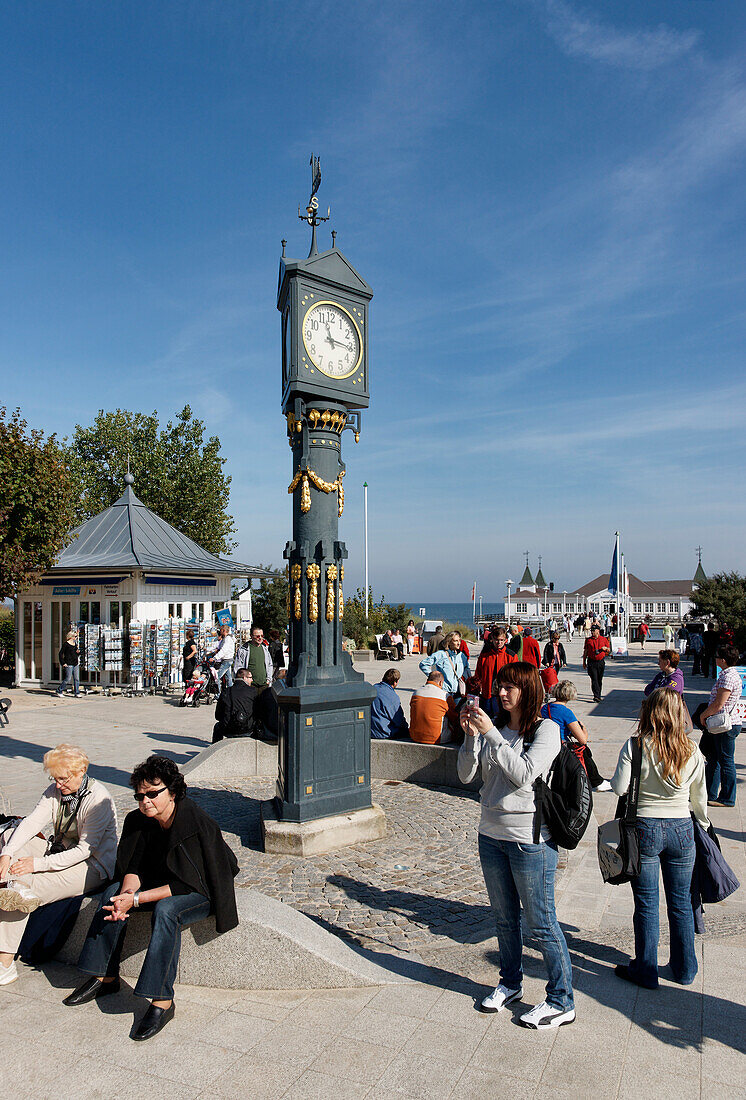 Art Nouveau Clock, Pier, Ahlbeck, Usedom, Mecklenburg-Western Pomerania, Germany