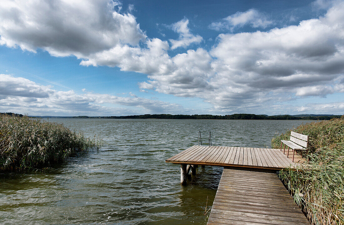 Jetty at lake Malchin, Seedorf, Basedow, Mecklenburg Switzerland, Mecklenburg-Vorpommern, Germany