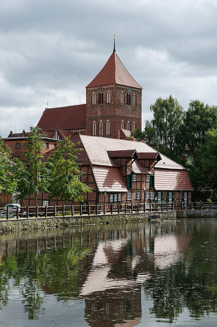 Town Mill, City Church Peter-Pauls Church, Teterow, Mecklenburg Switzerland, Mecklenburg-Western Pomerania, Germany