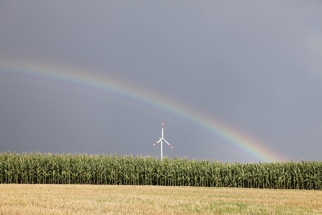 Windkraftanlage, Biebelried, Unterfranken, Bayern, Deutschland