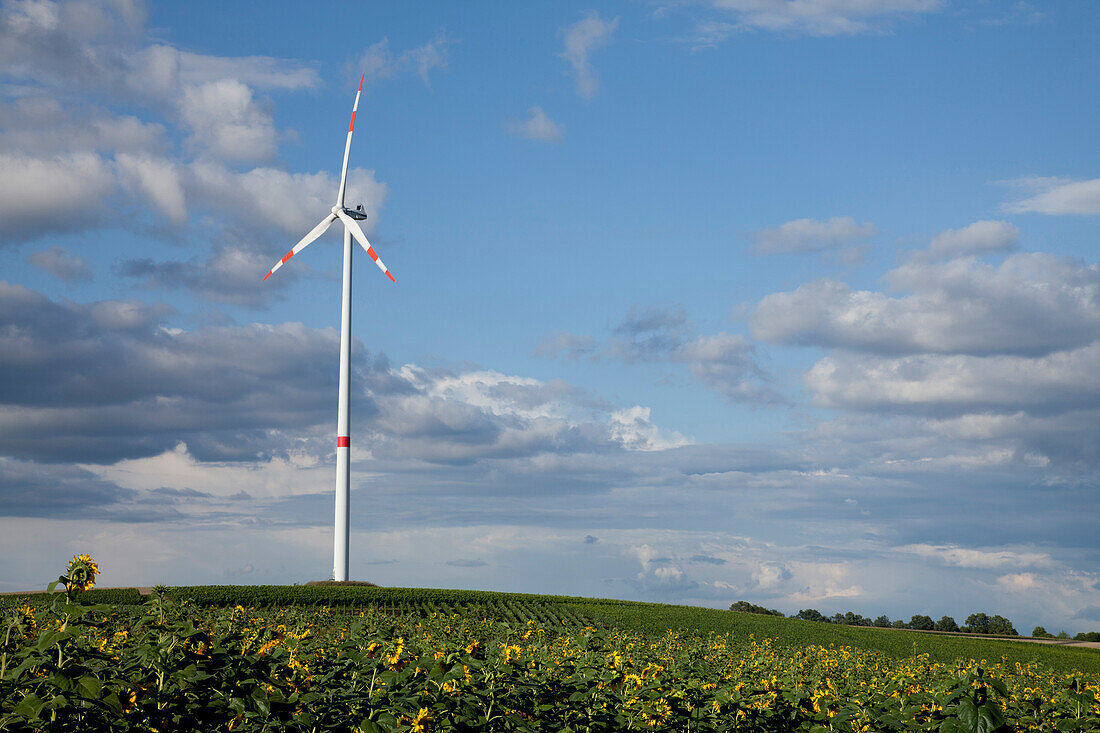 Windkraftanlage, Biebelried, Unterfranken, Bayern, Deutschland