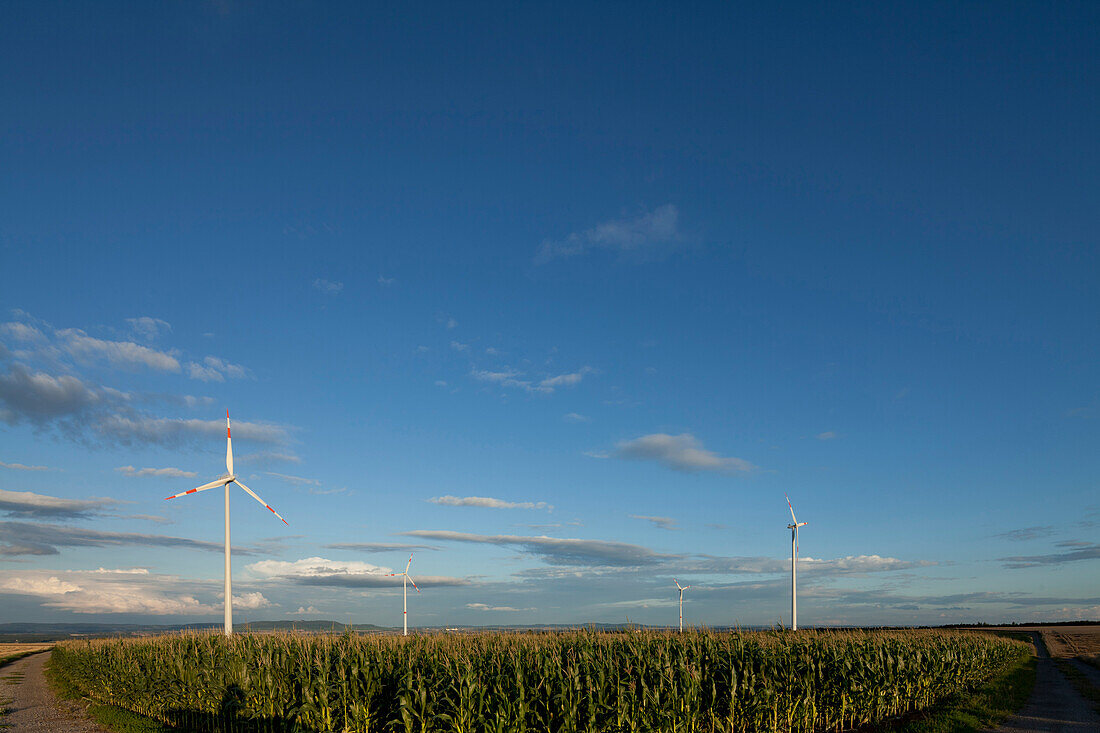 Windkraftanlagen, Biebelried, Unterfranken, Bayern, Deutschland