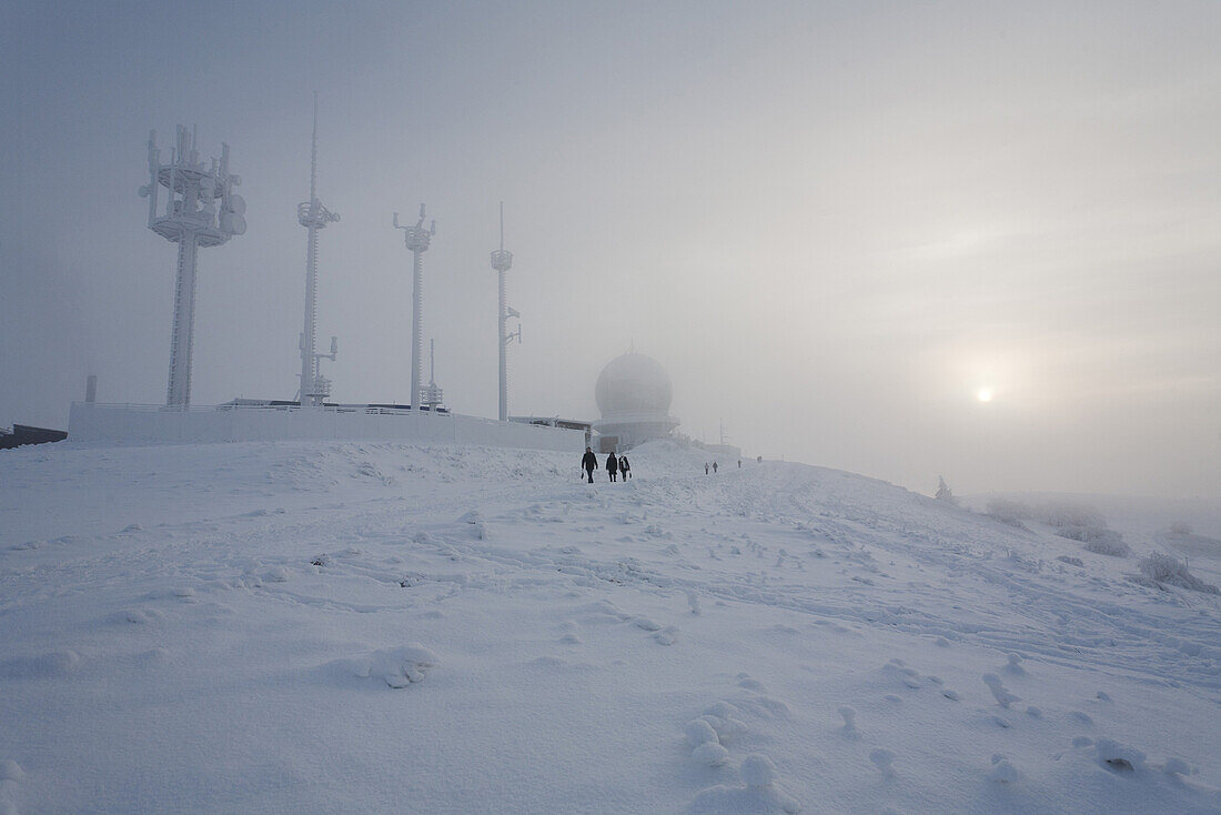 Winter stroll on Wasserkuppe Mountain, near Gersfeld, low mountain range, Rhoen, Hesse, Germany