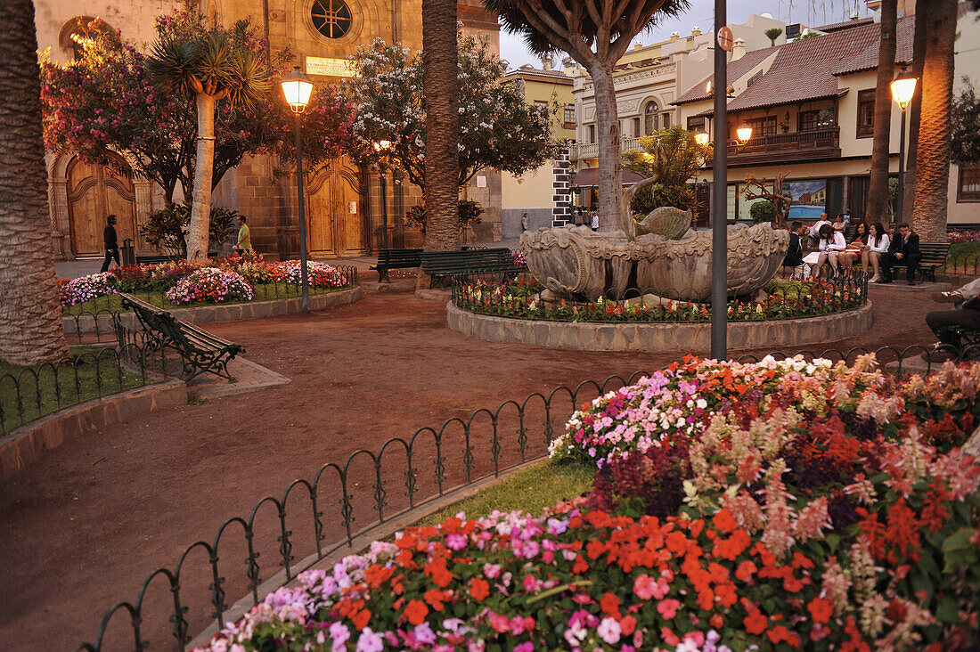 Plaza de la Iglesia at evening, Puerto de la Cruz, Tenerife, Canary Islands, Spain