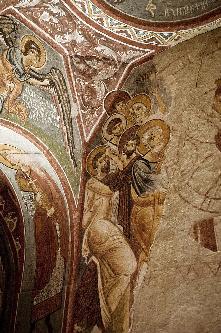 Christian frescoes in a church excavated into rock. Cappadocia, Turkey