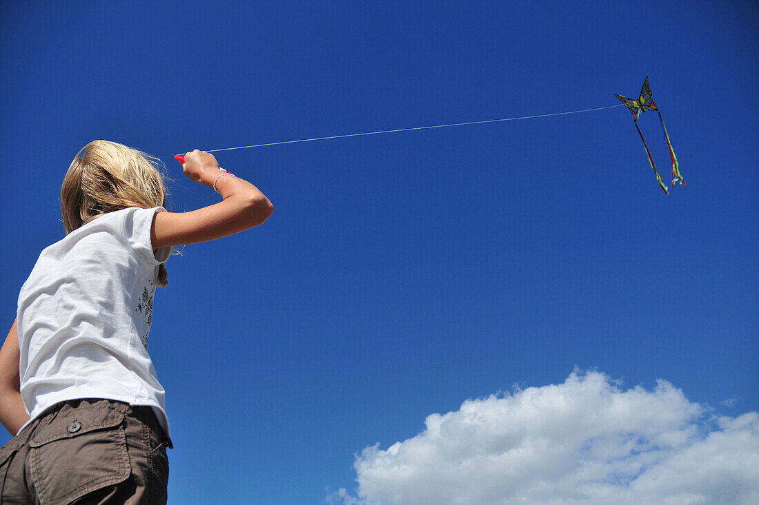 Little Girl Flying A Kite, Somme (80), Picardy, France