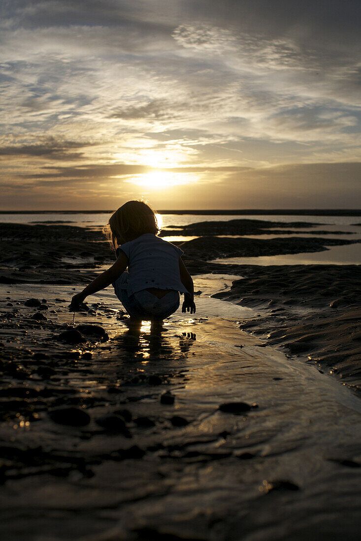 Little Girl On The Beach At Sunset, Somme (80), Picardy, France