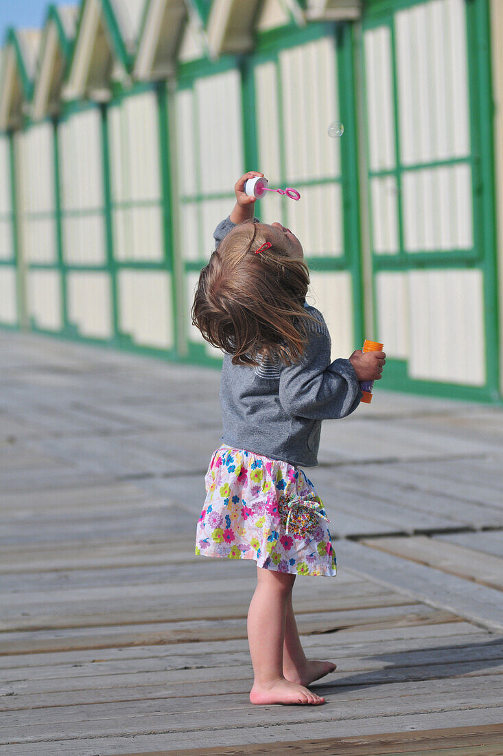 Little Girl Playing On The Boardwalk, Somme (80), Picardy, France