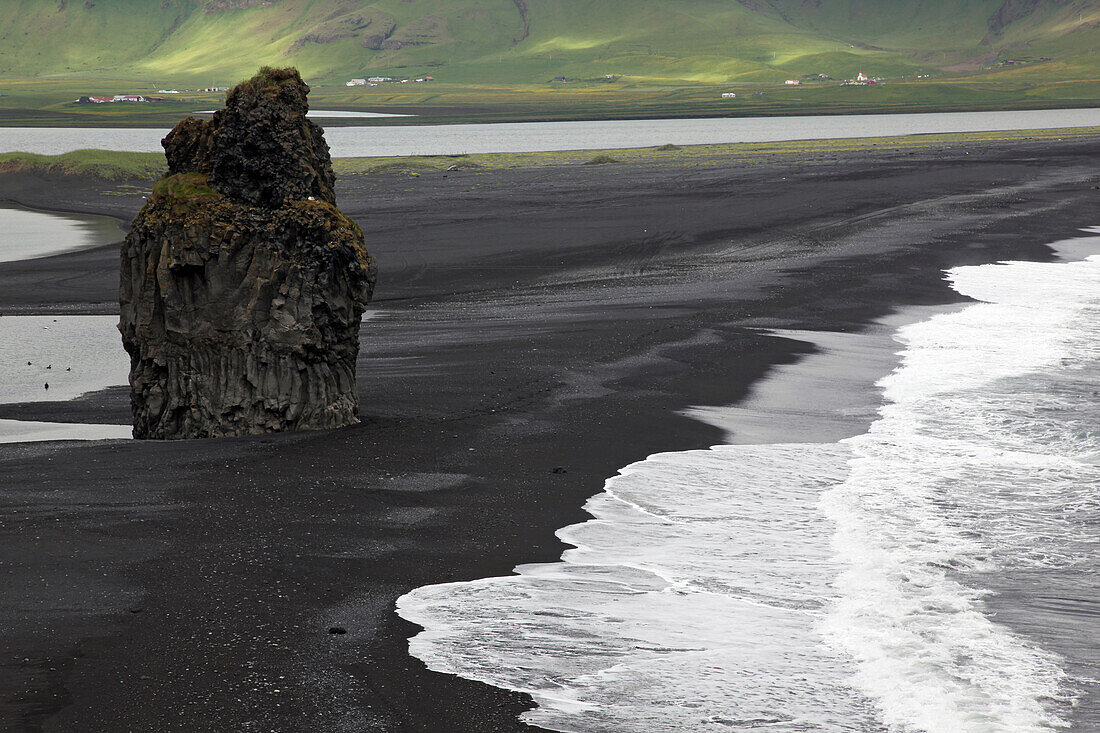 Arnardrangur Rock Near The Coast Town Of Vik, Black Sand Beach, Southern Iceland, Europe, Iceland