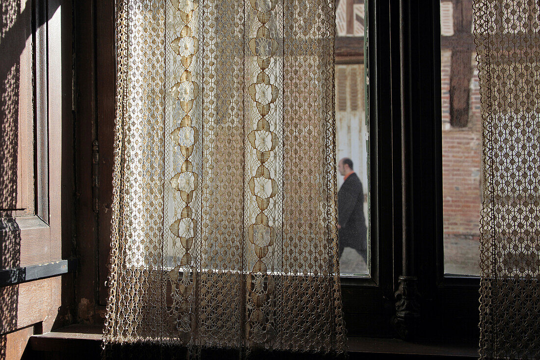 The Curtains On The Dining Room Window Looking Out Over The Street, Tante Leonie's House, Illiers-Combray, Ideal Childhood Village Of The Writer Marcel Proust In His Novel 'Remembrance Of Things Past', Eure-Et-Loir (28), France