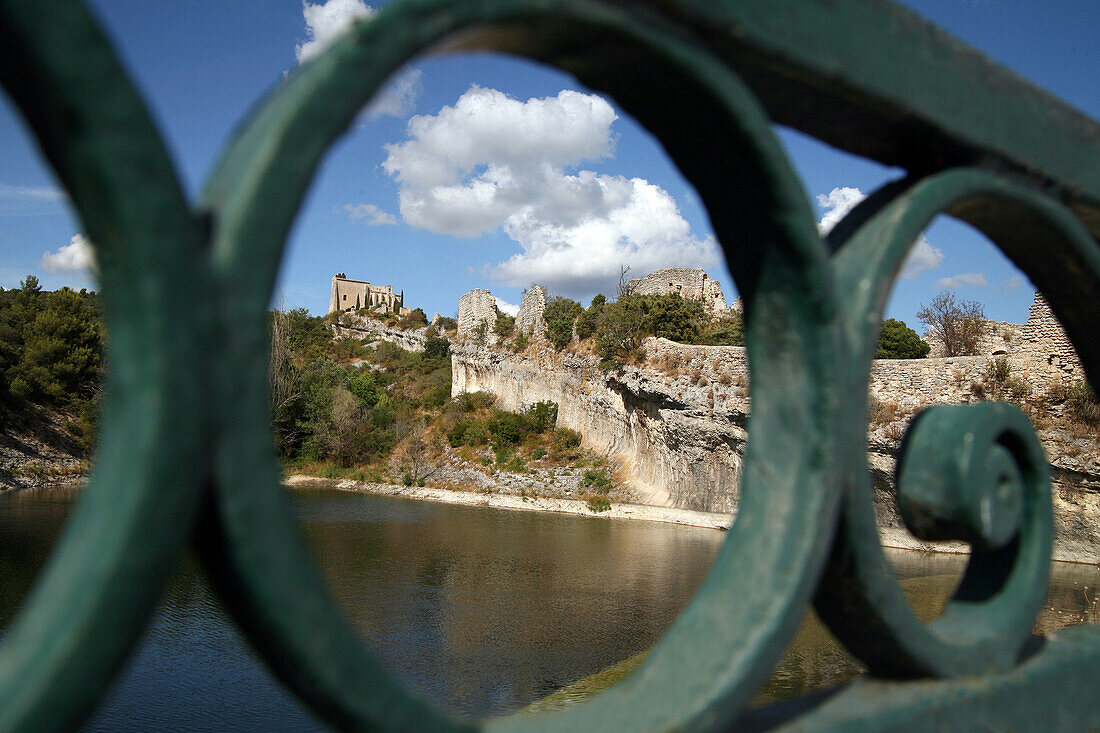 Water Dam In Front Of The Chateau's Ramparts And Chapel, Saint-Saturnin-Les-Apt, Vaucluse, France