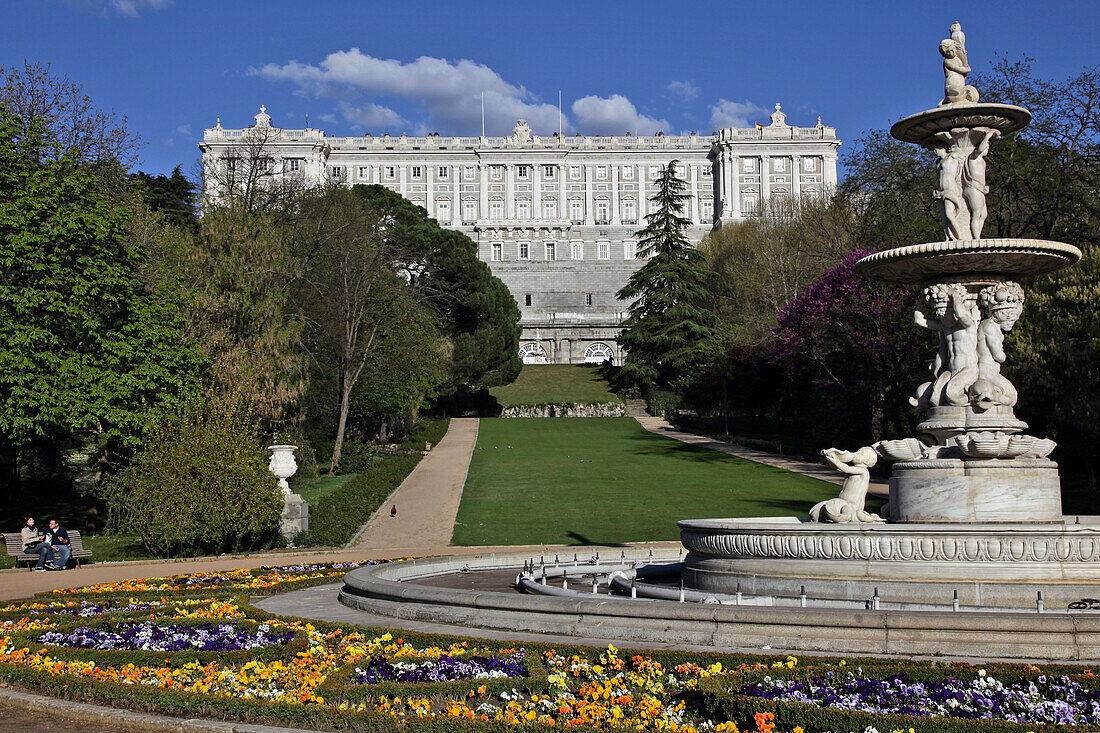 Fountain In The Del Campo De Moro Park Behind The Royal Palace (Palacio Real), Madrid, Spain