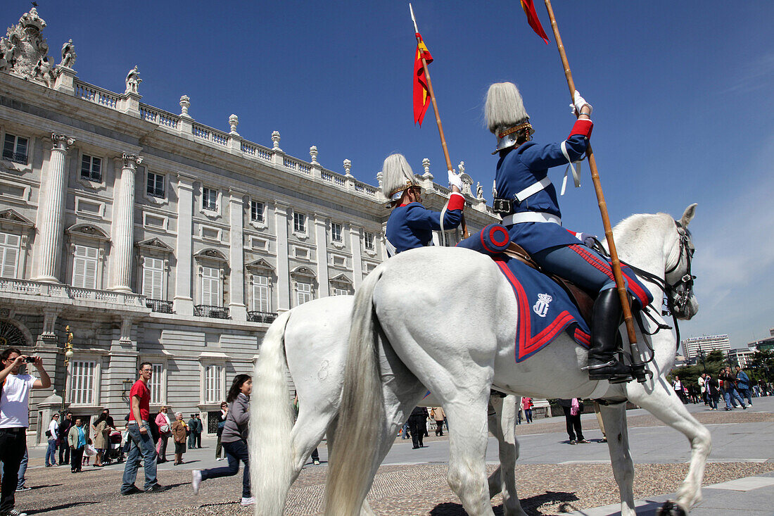 Changing Of The Guard In Front Of The Royal Palace (Palacio Real), Calle Bailen, Madrid, Spain